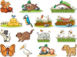 Sticker set of cartoon wild animals vector