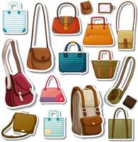 conjunto de pegatinas de diferentes bolsos y accesorios vector