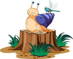 Cute snail and insects in cartoon style