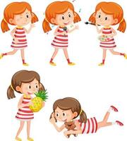 Set of girl cartoon character vector