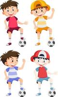 Boys playing footballs cartoon vector