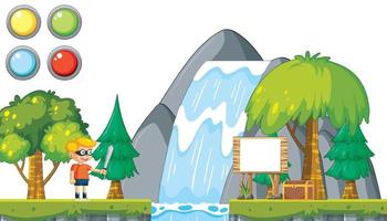 Game template with waterfall background vector