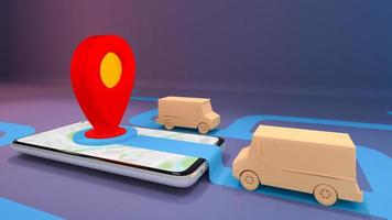 servicio de transporte de pedidos de aplicaciones móviles en línea.,concepto de entrega.,representación 3d.