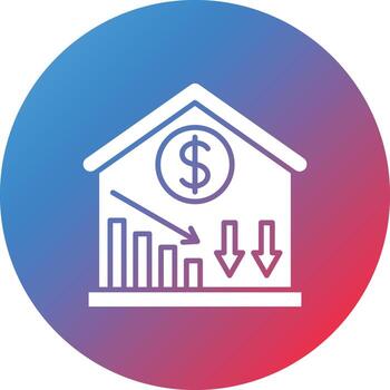 precio disminución glifo círculo gradiente icono de fondo vector