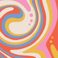 Psychedelic 1970 retro background with fluid shapes and drops. 1960s Hippie Wallpaper Design. Trippy Glitchy backdrop for Psychedelic 60s-70s Parties with vintage rainbow colors and groov. Vector