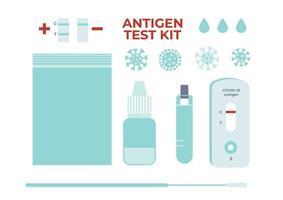 Big set with ATK - COVID-19 Antigen Testing Kit. Coronavirus rapid test elements. Flat vector illustration
