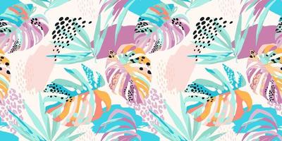 Abstract art seamless pattern with tropical leaves. Modern exotic design vector