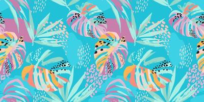 Abstract art seamless pattern with tropical leaves. Modern exotic design vector