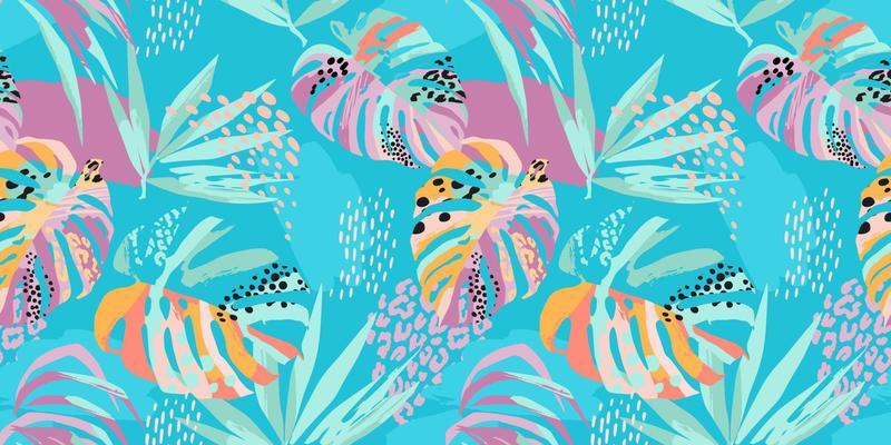 Abstract art seamless pattern with tropical leaves. Modern exotic design