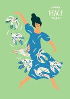 paz. mujer y paloma de la paz. ilustración vectorial elementos para tarjetas, afiches, volantes y otros