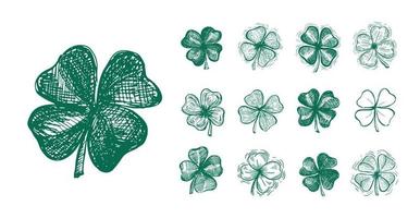 Clover set, St. Patrick's Day. Hand drawn illustrations. Vector.
