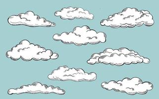 conjunto de nubes en estilo dibujado a mano. vector