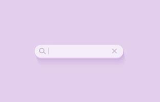 barra de búsqueda 3d. botón del navegador para el sitio web y el diseño de la interfaz de usuario. plantilla de formulario de búsqueda. ilustración vectorial sobre fondo violeta suave vector