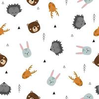Seamless pattern of cute hand drawn sleeping animals. Cartoon zoo. Vector illustration. Animal for design of children's products in scandinavian style.
