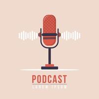 Podcast concept. Logo for live streaming, blogging and webcasting. Listening to music and audio broadcast. Recording webinar, tutorials and online courses. Vector illustration in flat cartoon style