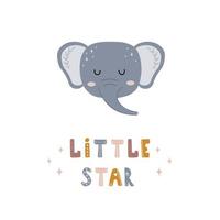 Cute boho elephant. Little star. Scandinavian poster for children wallpaper and home decor. Cute pastel vector illustration in cartoon style