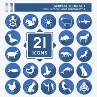 Animal Icon Set. suitable for animal symbol. long shadow style. simple design editable. design template vector. simple symbol illustration vector