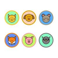 Cute animal pin sticker set vector design