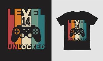 Level 14 Unlocked Gaming t shirt design. vector