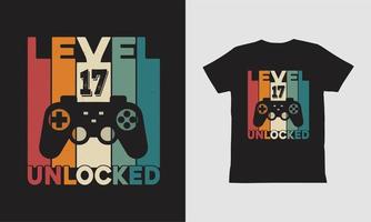 Level 17 Unlocked Gaming t shirt design. vector