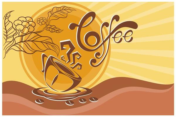 Coffee cup line drawing decorative art pattern in cup on white background