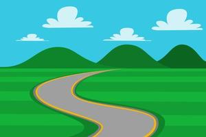 Road view illustration on hill in a bright blue day vector