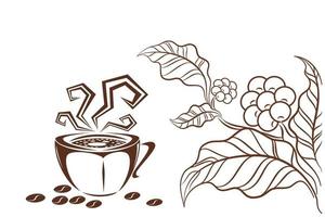 Coffee cup line drawing decorative art pattern in cup on white background vector