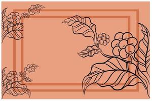 Vector illustration frame pattern leaves and coffee beans on brown background