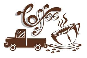 Car illustration with coffee cup on white background