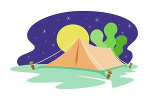 ilustración paisajística de una carpa en el bosque en medio de la luna y las constelaciones vector