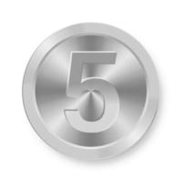 Silver coin with number five Concept of internet icon vector