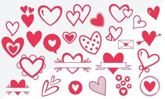 conjunto de garabatos de corazón de doodle de corazón de día de san valentín. colección de corazones dibujados a mano. romance y amor ilustraciones eps 10 vector