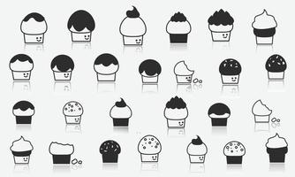 conjunto de iconos vectoriales de cakecups y un logotipo, aislado en un fondo negro vector