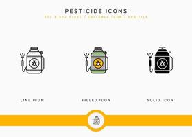 Pesticide icons set vector illustration with solid icon line style. Plant gardening agriculture concept. Editable stroke icon on isolated background for web design, user interface, and mobile app