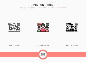 Opinion icons set vector illustration with solid icon line style. Customer satisfaction check concept. Editable stroke icon on isolated background for web design, infographic and UI mobile app.