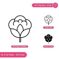 Cotton Ball icons set vector illustration with solid icon line style. Cotton Flower concept. Editable stroke icon on isolated background for web design, infographic and UI mobile app.