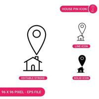 House pin icons set vector illustration with solid icon line style. Pin location concept. Editable stroke icon on isolated background for web design, infographic and UI mobile app.