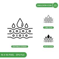 Emulsion card icons set vector illustration with solid icon line style. Drop water absorption concept. Editable stroke icon on isolated background for web design, infographic and UI mobile app.