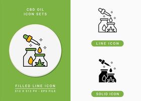 CBD oil icons set vector illustration with solid icon line style. Marijuana oil concept. Editable stroke icon on isolated background for web design, infographic and UI mobile app.