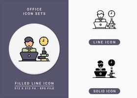 Office icons set vector illustration with solid icon line style. Business people employee symbol. Editable stroke icon on isolated background for web design, user interface, and mobile app