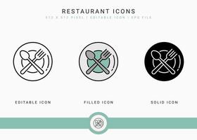 iconos de restaurante establecen ilustración vectorial con estilo de línea de icono sólido. concepto de plato de comida de cafetería. icono de trazo editable en un fondo aislado para diseño web, infografía y aplicación móvil ui. vector