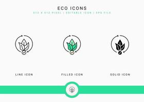 Eco icons set vector illustration with solid icon line style. Bpa free biodegradable concept. Editable stroke icon on isolated background for web design, user interface, and mobile application