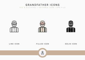 los iconos de abuelo establecen ilustración vectorial con estilo de línea de icono sólido. concepto de cara de abuelos. icono de trazo editable en un fondo aislado para diseño web, interfaz de usuario y aplicación móvil vector