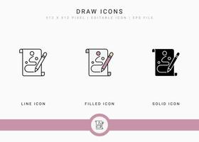 Draw icons set vector illustration with solid icon line style. Color art work concept. Editable stroke icon on isolated background for web design, user interface, and mobile application