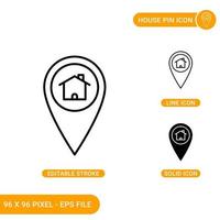 House pin icons set vector illustration with solid icon line style. Map pointer concept. Editable stroke icon on isolated background for web design, infographic and UI mobile app.
