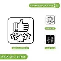 Customer review icons set vector illustration with solid icon line style. 5 stars satisfaction rate concept. Editable stroke icon on isolated background for web design, infographic and UI mobile app.