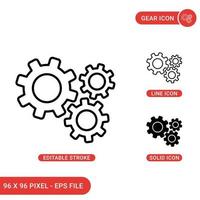 Gear icons set vector illustration with solid icon line style. Cog search concept. Editable stroke icon on isolated background for web design, infographic and UI mobile app.