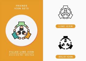 Friends icons set vector illustration with solid icon line style. People teamwork symbol. Editable stroke icon on isolated background for web design, infographic and UI mobile app.