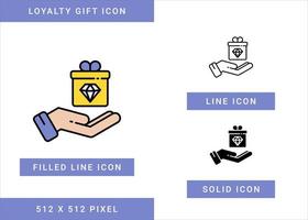 Loyalty gift icons set vector illustration with solid icon line style. Special member prize symbol. Editable stroke icon on isolated background for web design, user interface, and mobile app