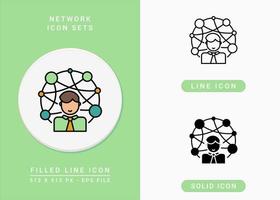 Network icons set vector illustration with solid icon line style. Business collaboration symbol. Editable stroke icon on isolated background for web design, user interface, and mobile app